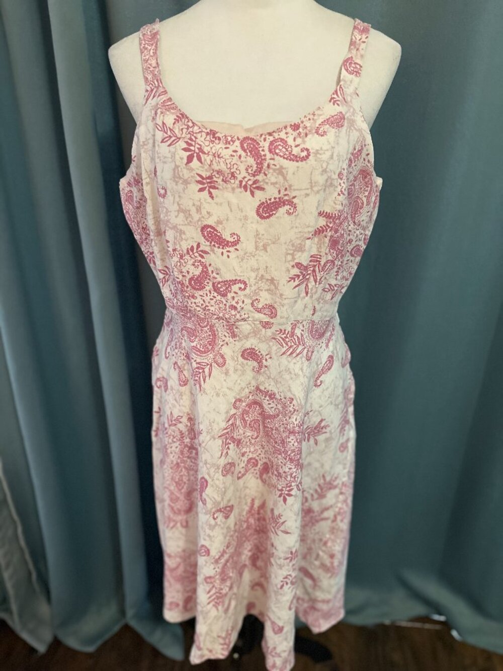 Vintage Jonathan Martin Studio Dress 14 Pink Paisley Ramie Rayon Sleeveless Midi